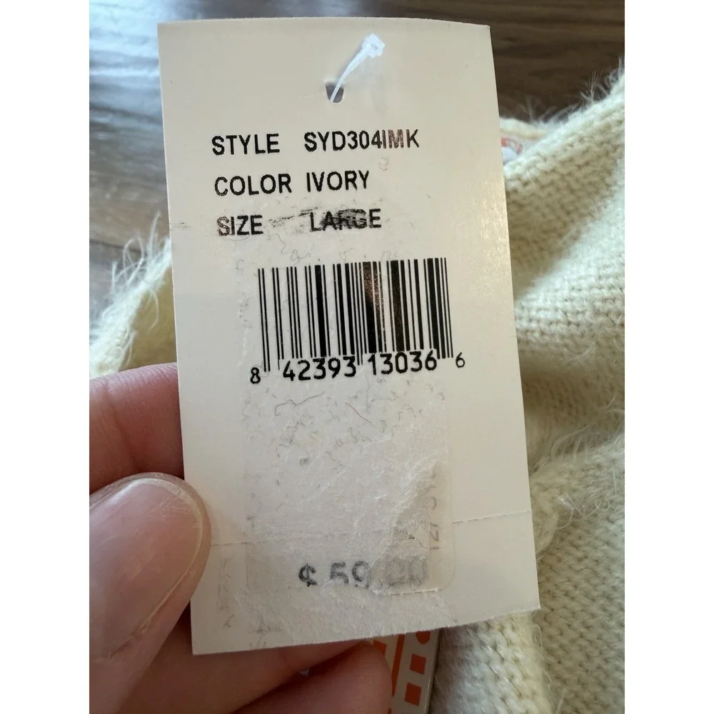 GB Cream Fuzzy Eyelash‎ Balletcore Sweater Dress L Soft Girl Stretch Nylon Cozy